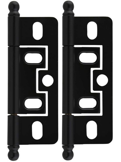 Pair of Solid Brass 2 1/2 inch Non-Mortise Ball-Tip Cabinet Hinges in Flat Black.